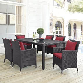 Modway Convene 7 Piece Outdoor Patio Dining Set in Espresso Red - Lifestyle
