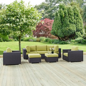 Modway Convene 7 Piece Outdoor Patio Sectional Set - Espresso Peridot - Lifestyle