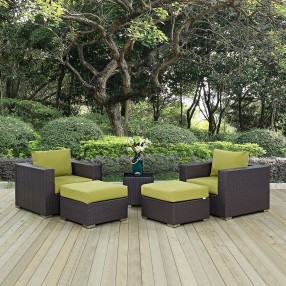 Modway Convene 5 Piece Outdoor Patio Sectional Set in Espresso Peridot - Lifestyle