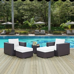 Modway Convene 5 Piece Outdoor Patio Sectional Set - Espresso White - Lifestyle