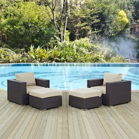 Modway Convene 4 Piece Outdoor Patio Sectional Set in Espresso Beige - Lifestyle