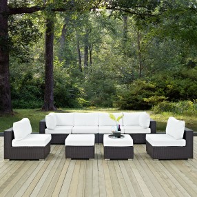 Modway Convene 8 Piece Outdoor Patio Sectional Set in Espresso White - Lifestyle