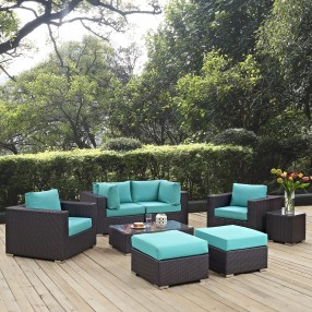 Modway Convene 8 Piece Outdoor Patio Sectional Set - Espresso Turquoise - Lifestyle