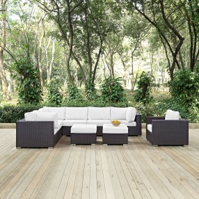 Modway Convene 9 Piece Outdoor Patio Sectional Set - Espresso White - Lifestyle
