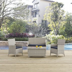 Modway Bridge 4 Piece Outdoor Patio Patio Conversation Set - Light Gray Navy - Lifestyle