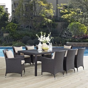 Modway Convene 9 Piece Outdoor Patio Dining Set - Espresso Beige - Lifestyle