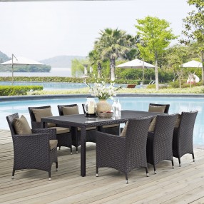 Modway Convene 9 Piece Outdoor Patio Dining Set - Espresso Mocha - Lifestyle