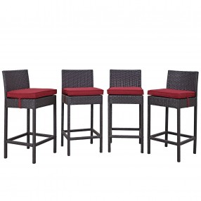 Modway Convene 4 Piece Outdoor Patio Pub Set - Espresso Red - Set in Front Angle