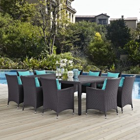 Modway Convene 11 Piece Outdoor Patio Dining Set - Espresso Turquoise - Lifestyle