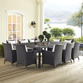 Modway Convene 11 Piece Outdoor Patio Dining Set - Espresso White - Lifestyle