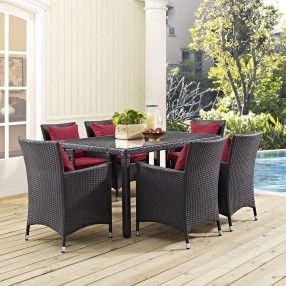 Modway Convene 7 Piece Outdoor Patio Dining Set - Espresso Red  - Lifestyle