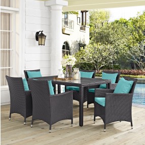 Modway Convene 7 Piece Outdoor Patio Dining Set - Espresso Turquoise - Lifestyle