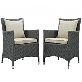 Modway Sojourn 2 Piece Outdoor Patio Sunbrella® Dining Set in Antique Canvas Beige - Set in Front Side Angle