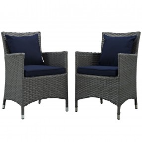 Modway Sojourn 2 Piece Outdoor Patio Sunbrella® Dining Set - Canvas Navy - Set in Front Angle