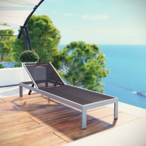 Modway Shore Outdoor Patio Aluminum Mesh Chaise - Silver Black - Lifestyle