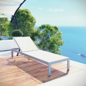 Modway Shore Outdoor Patio Aluminum Mesh Chaise in Silver White - Lifestyle
