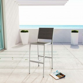 Modway Shore Outdoor Patio Aluminum Armless Bar Stool - Silver Gray - Lifestyle