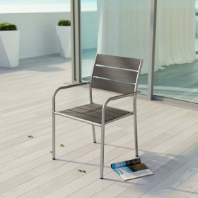 Modway Shore Outdoor Patio Aluminum Dining Rounded Armchair - Silver Gray - Lifestyle