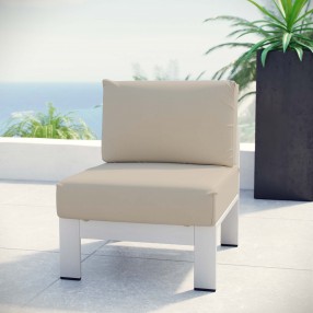 Modway Shore Armless Outdoor Patio Aluminum Chair - Silver Beige - Lifestyle