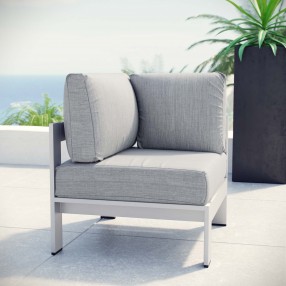 Modway Shore Outdoor Patio Aluminum Corner Sofa in Silver Gray - Lifestyle