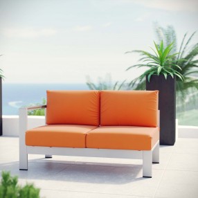 Modway Shore Left-Arm Corner Sectional Outdoor Patio Aluminum Loveseat in Silver NavyModway Shore Left-Arm Corner Sectional Outdoor Patio Aluminum Loveseat in Silver Orange - Lifestyle