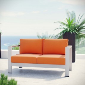 Modway Shore Outdoor Patio Aluminum Loveseat - Silver Orange - Lifestyle