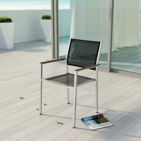 Modway Shore Outdoor Patio Aluminum Dining Chair in Silver Black - Lifestyle