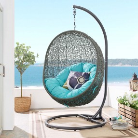 Modway Hide Outdoor Patio Swing Chair With Stand in Gray Turquoise - Lifestyle