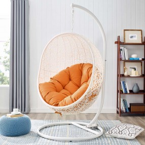 Modway Hide Outdoor Patio Swing Chair With Stand in White Orange - Lifestyle