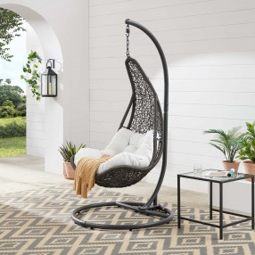 Modway Abate Wicker Rattan Outdoor Patio Swing Chair in Gray White - Lifestyle