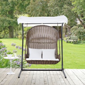 Modway Vantage Outdoor Patio Swing Chair With Stand - Brown White - Lifestyle