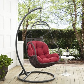 Modway Arbor Outdoor Patio Wood Swing Chair in Red - Lifestyle