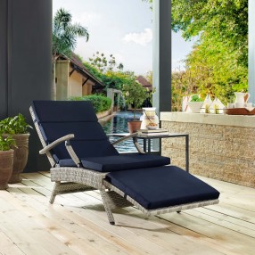 Modway Envisage Chaise Outdoor Patio Wicker Rattan Lounge Chair in Light Gray Navy - Lifestyle
