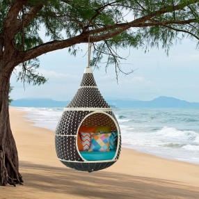 Modway Palace Outdoor Patio Wicker Rattan Hanging Pod - Brown Turquoise - Lifestyle