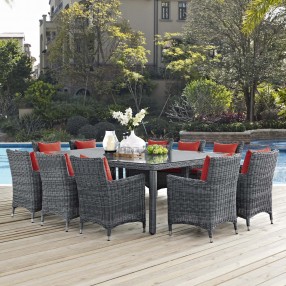 Modway Summon 11 Piece Outdoor Patio Sunbrella® Dining Set - Canvas Red - Lifestyle