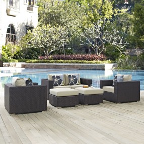 Modway Convene 5 Piece Outdoor Patio Sofa Set - Espresso Beige - Lifestyle