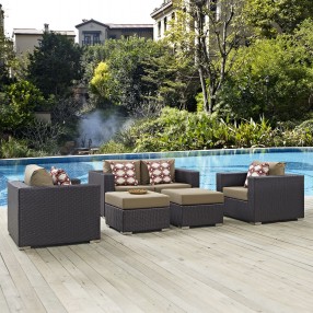 Modway Convene 5 Piece Outdoor Patio Sofa Set in Espresso Mocha - Lifestyle