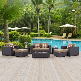 Modway Convene 8 Piece Outdoor Patio Sofa Set in Espresso Mocha - Lifestyle
