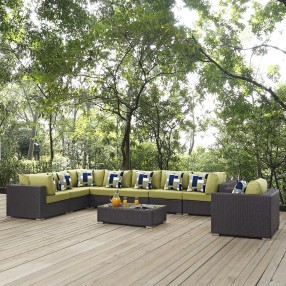 Modway Convene 7 Piece Outdoor Patio Sectional Set - Espresso Peridot - Lifestyle