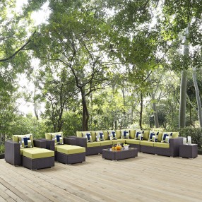 Modway Convene 11 Piece Outdoor Patio Sectional Set - Espresso Peridot - Lifestyle