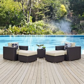 Modway Convene 5 Piece Outdoor Patio Sectional Set - Espresso Beige - Lifestyle