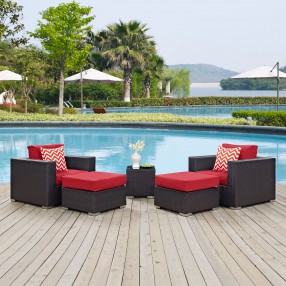Modway Convene 5 Piece Outdoor Patio Sectional Set in Espresso Red - Lifestyle