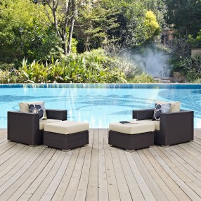 Modway Convene 4 Piece Outdoor Patio Sectional Set - Espresso Beige - Lifestyle