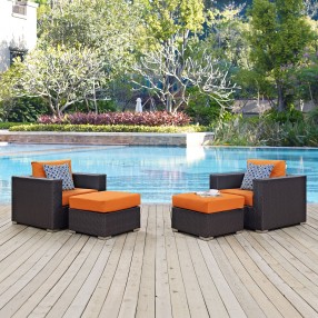 Modway Convene 4 Piece Outdoor Patio Sectional Set in Espresso Orange - Lifestyle