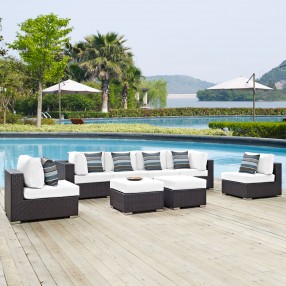 Modway Convene 8 Piece Outdoor Patio Sectional Set in Espresso White - Lifestyle