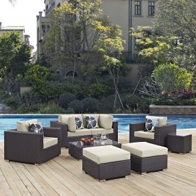 Modway Convene 8 Piece Outdoor Patio Sectional Set - Espresso Beige - Lifestyle