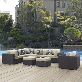 Modway Convene 9 Piece Outdoor Patio Sectional Set - Espresso Beige - Lifestyle