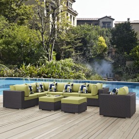 Modway Convene 9 Piece Outdoor Patio Sectional Set - Espresso Peridot - Lifestyle