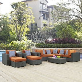 Modway Sojourn 10 Piece Outdoor Patio Sunbrella® Sectional Set - Canvas Tuscan - Lifestyle