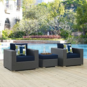 Modway Sojourn 3 Piece Outdoor Patio Sunbrella® Sectional Set in Canvas Navy - Lifestyle